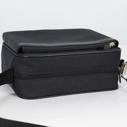 Versace Front Pocket Shoulder Bag Leather and Canvas, BLACK, CANVAS, Shoulder bag