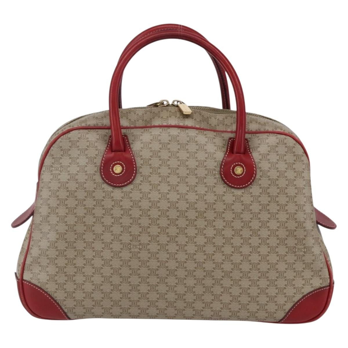 Celine Vintage Macadam Handbag Canvas and Leather, BEIGE, PVC, Handbag
