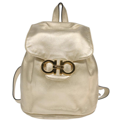 Salvatore Ferragamo Gancini Backpack Leather, GOLD, LEATHER, Backpack
