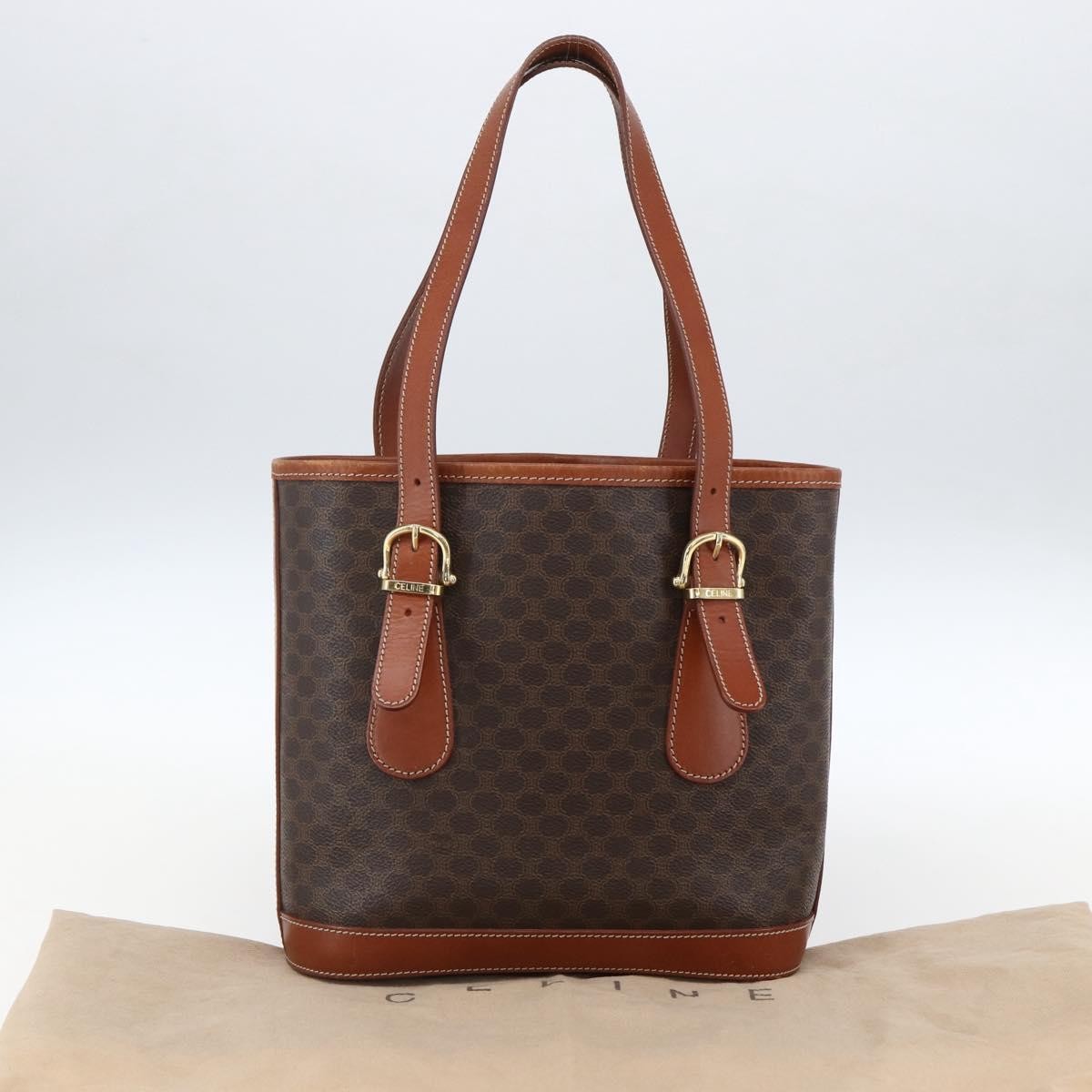 Celine Vintage Macadam Handbag Canvas and Leather, BROWN, CANVAS, Handbag