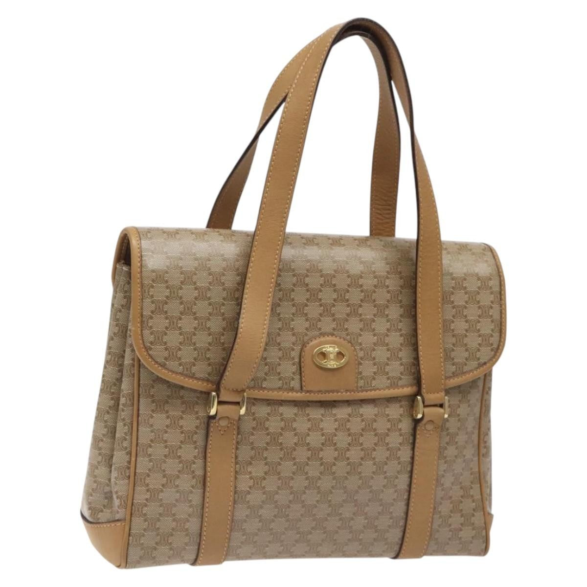 Celine Vintage Macadam Handbag Canvas and Leather, Beige, Canvas, Handbag