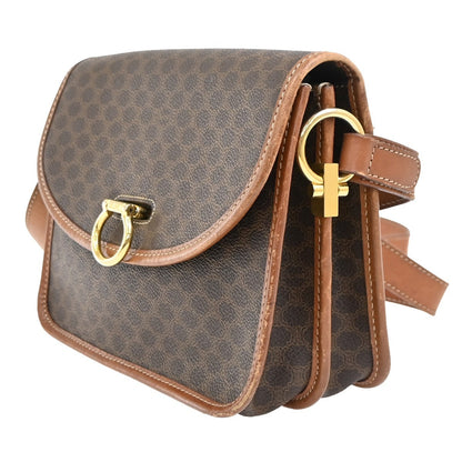 Celine Vintage Macadam Shoulder Bag Canvas and Leather, BROWN, CANVAS, Shoulder bag