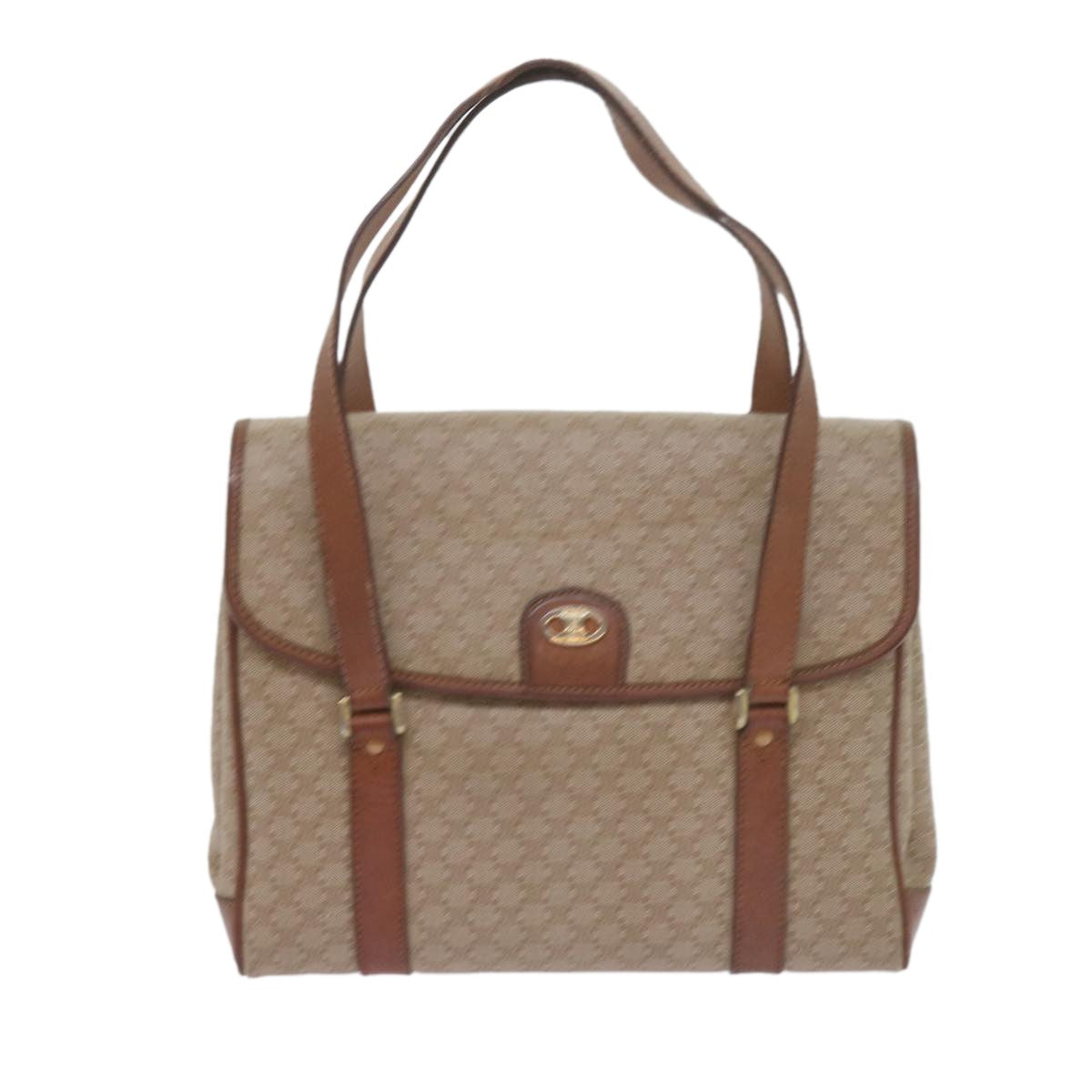 Celine Vintage Macadam Handbag Canvas and Leather, BEIGE, CANVAS, Handbag