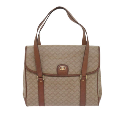 Celine Vintage Macadam Handbag Canvas and Leather, BEIGE, CANVAS, Handbag