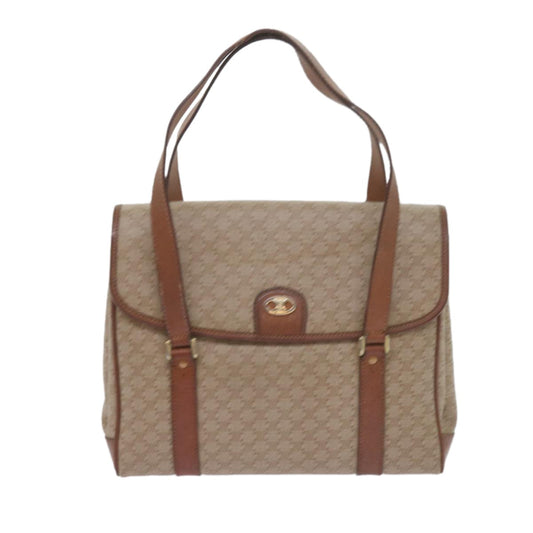 Celine Vintage Macadam Handbag Canvas and Leather, BEIGE, CANVAS, Handbag