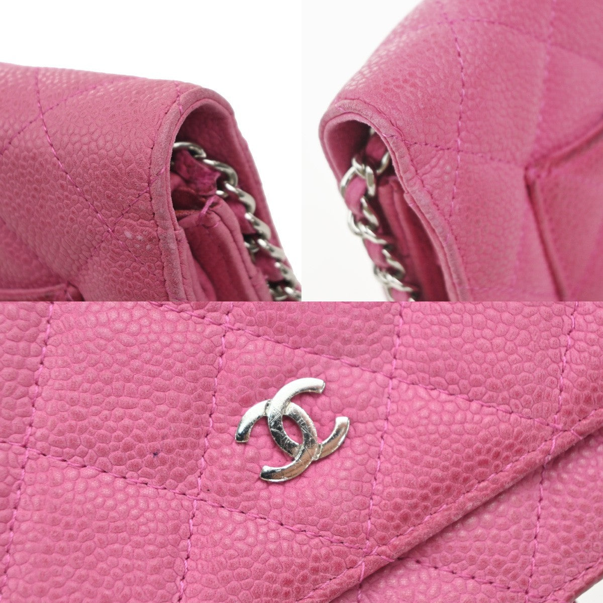 Chanel Wallet on Chain Quilted Grained Calfskin, PINK, LEATHER, Clutche & pouche