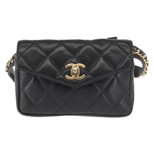 Chanel Vintage CC Flap Waist Bag Quilted Lambskin, BLACK, LEATHER, Shoulder bag