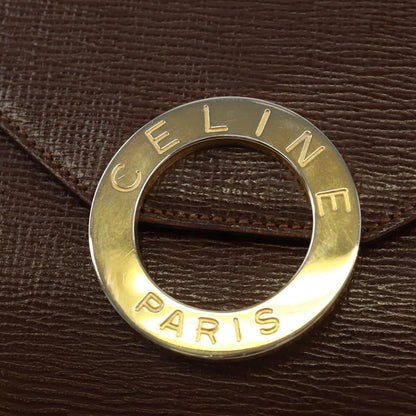 Celine Circle Logo Shoulder Bag Leather, BROWN, LEATHER, Shoulder bag