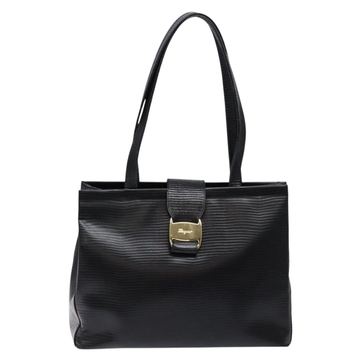 Salvatore Ferragamo Vala Shoulder Bag Leather, BLACK, LEATHER, Tote bag