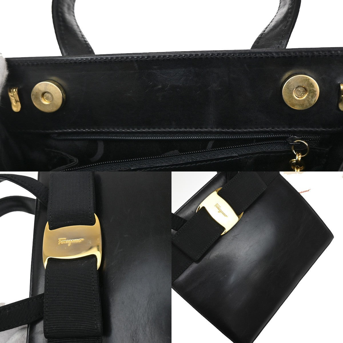 Salvatore Ferragamo Convertible Vara Bow Tote Leather, BLACK, LEATHER, Handbag