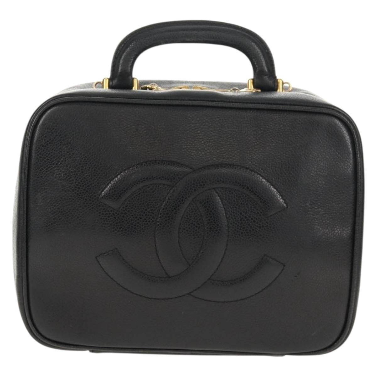 Chanel Vintage Timeless Zip Around Vanity Case Caviar, Black, Leather, Clutch