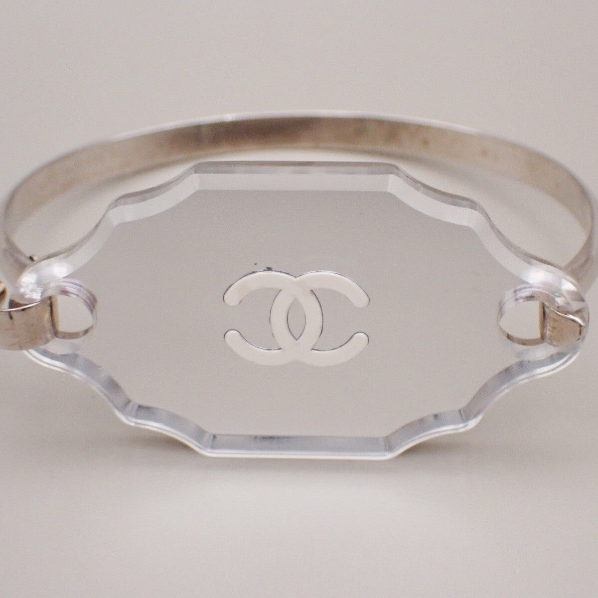 Chanel CC Logo Mirror Bangle Bracelet Metal and Plastic, SILVER, SILVER_PLATED, Bracelet