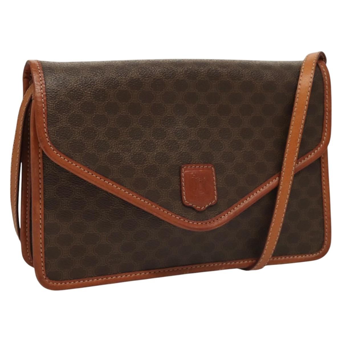 Celine Vintage Macadam Shoulder Bag Canvas and Leather, Brown, Canvas, Shoulder Bag