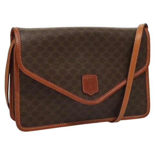 Celine Vintage Macadam Shoulder Bag Canvas and Leather, Brown, Canvas, Shoulder Bag