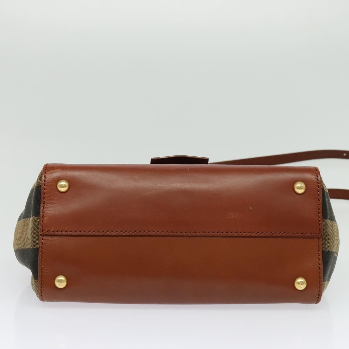 Fendi Silvana Bag Leather with Pequin Canvas, BROWN, LEATHER, Shoulder bag