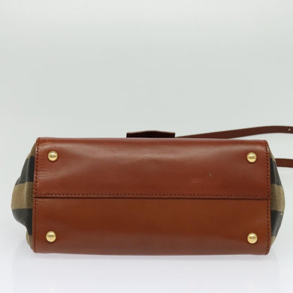 Fendi Silvana Bag Leather with Pequin Canvas, BROWN, LEATHER, Shoulder bag