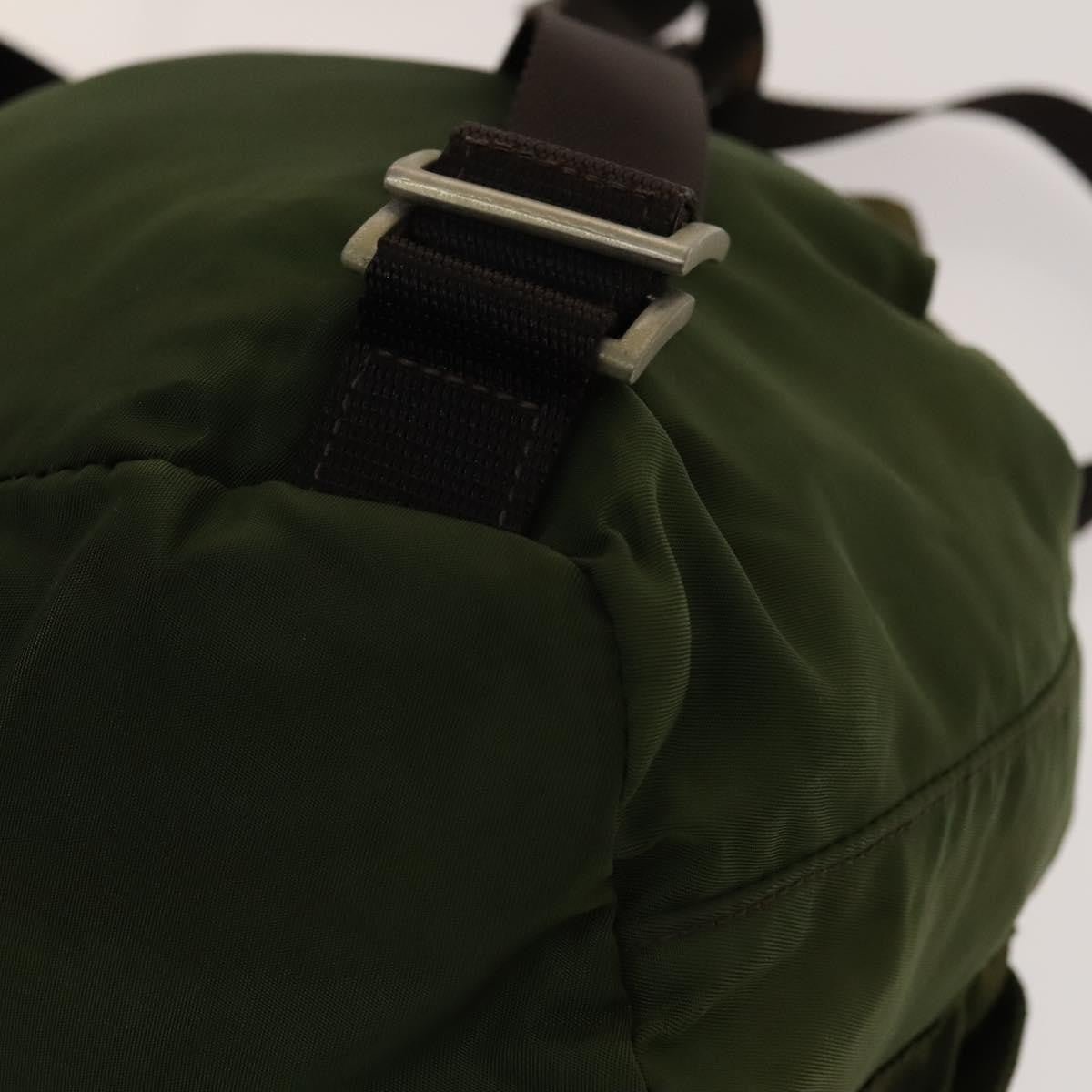 Prada Vela Double Front Pocket Backpack Tessuto with Saffiano Leather, KHAKI, NYLON, Backpack