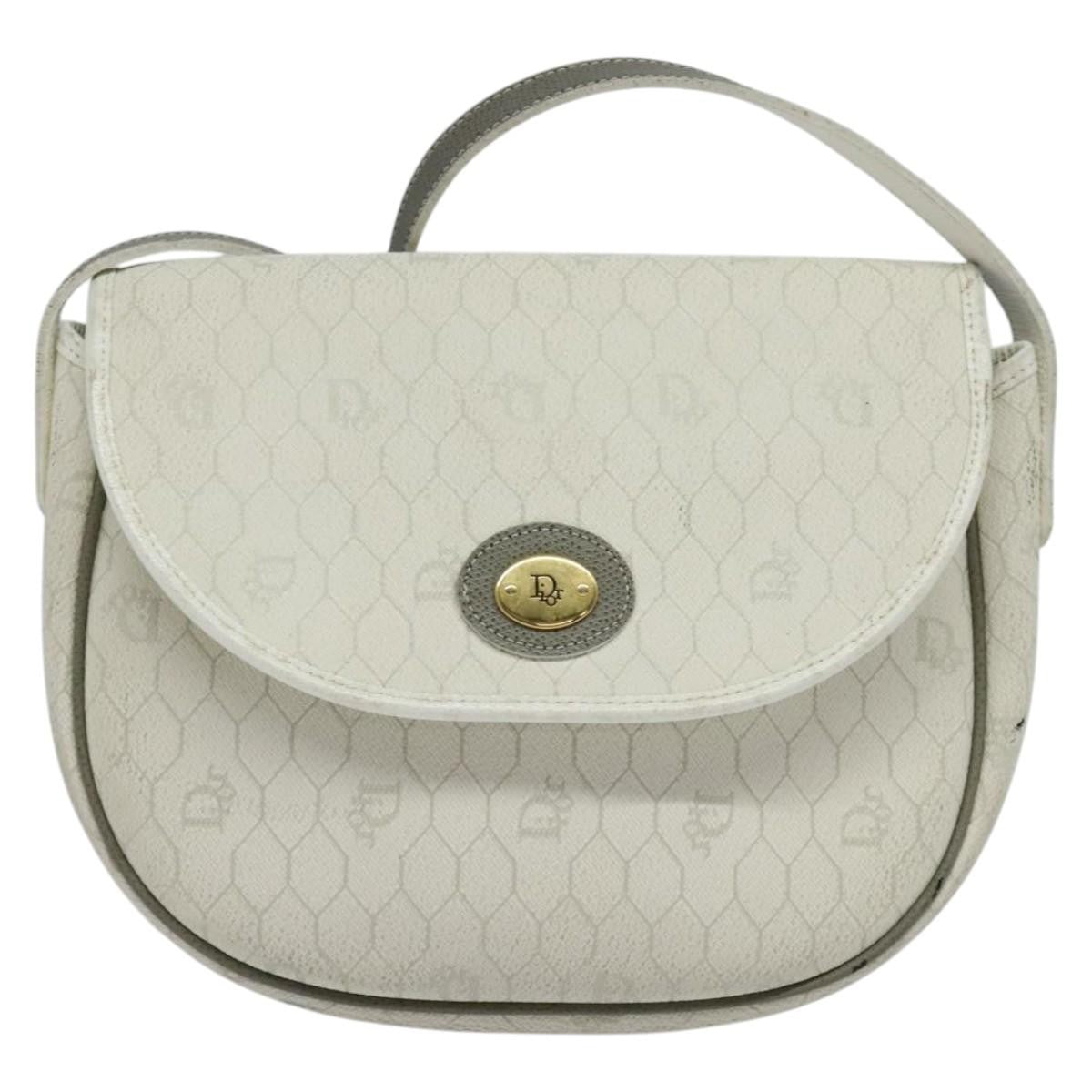 Christian Dior Vintage Honeycomb Flap Crossbody Bag Coated Canvas, WHITE, CANVAS, Crossbody bag