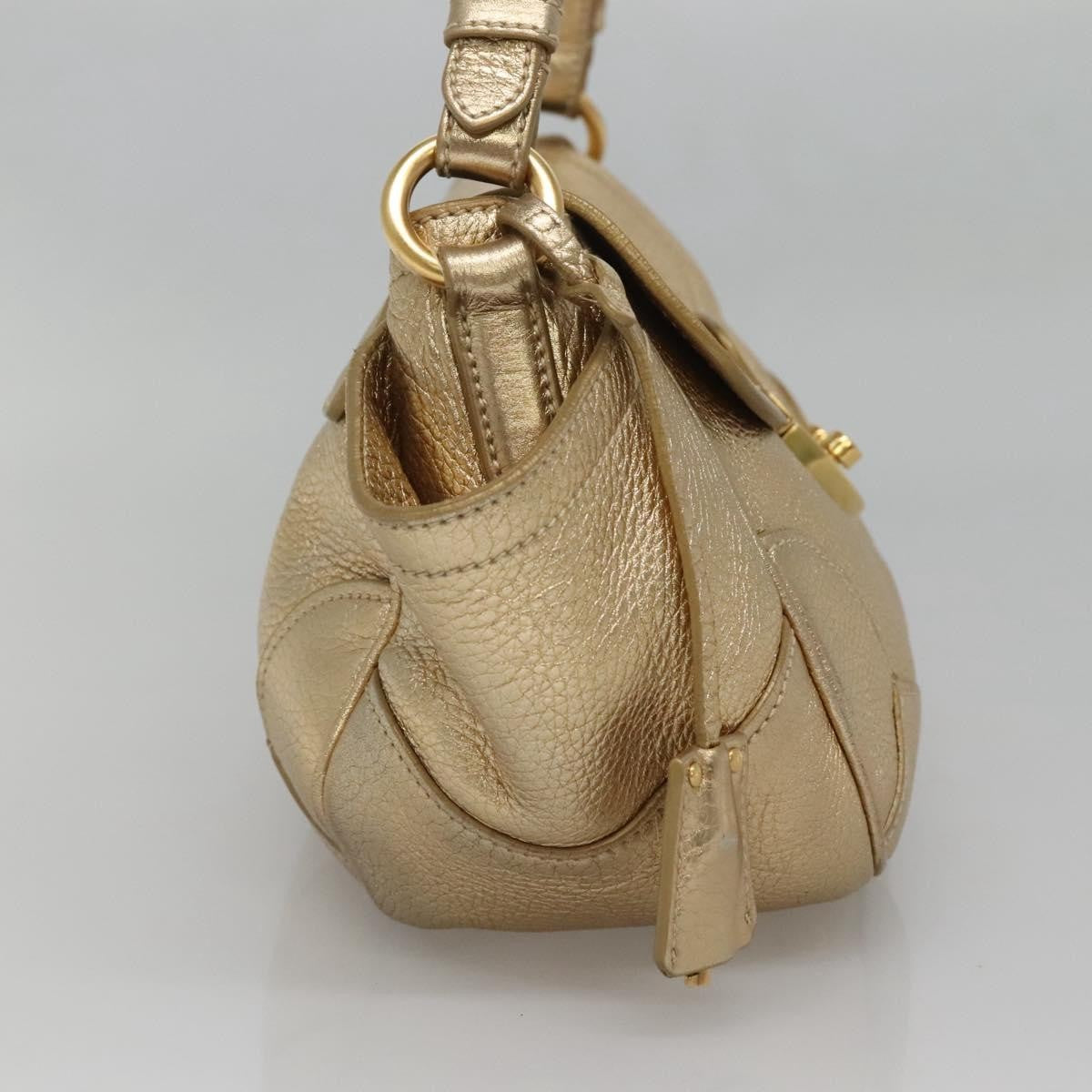 Prada Antic Pushlock Shoulder Bag Leather, GOLD, LEATHER, Shoulder bag
