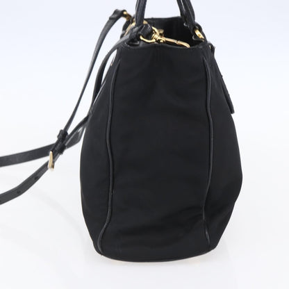 Prada Convertible Top Handle Tote Tessuto with Vernice Saffiano Leather, BLACK, NYLON, Handbag