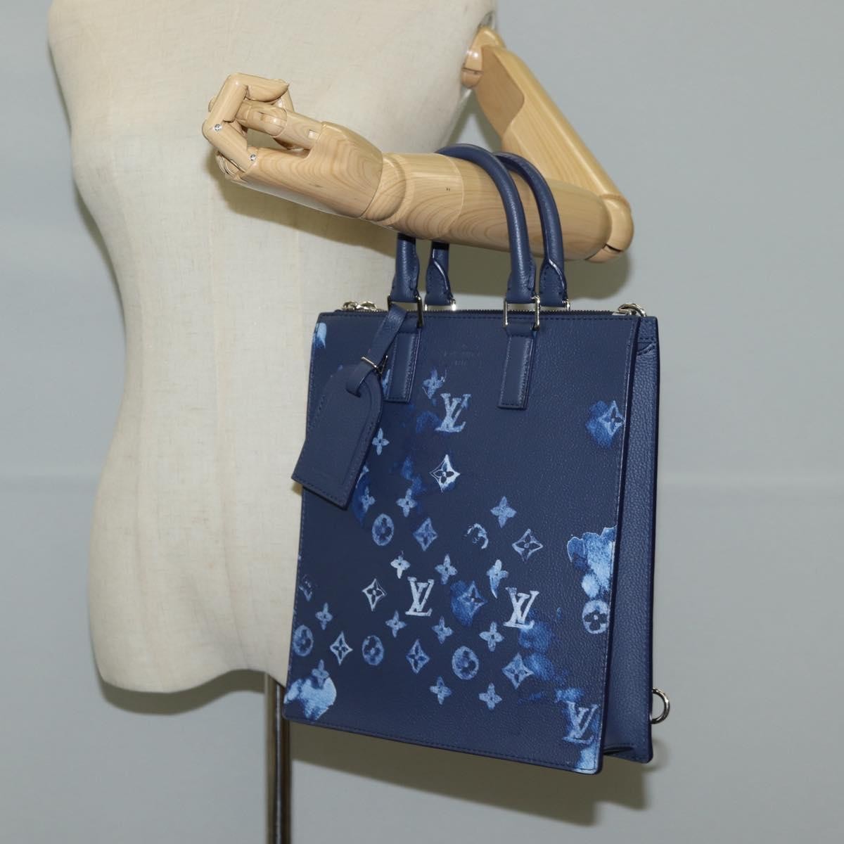 Louis Vuitton Sac Plat Zipped Bag Limited Edition Monogram Ink Watercolor Leather, BLUE, CANVAS, Tote bag