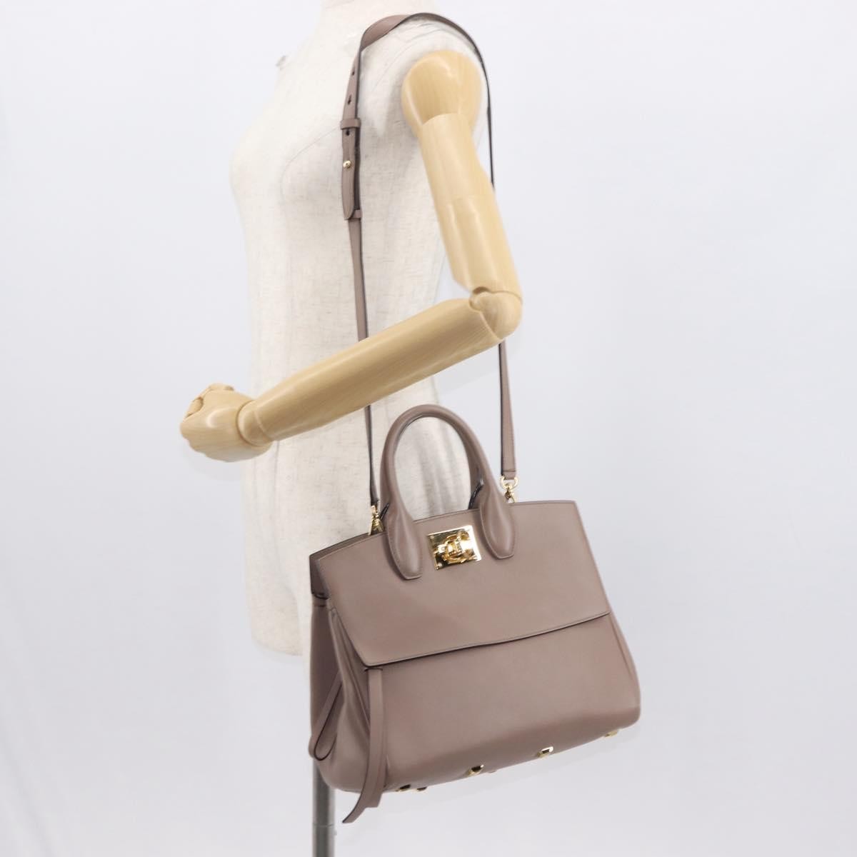 Salvatore Ferragamo Studio Satchel Leather, BEIGE, LEATHER, Handbag