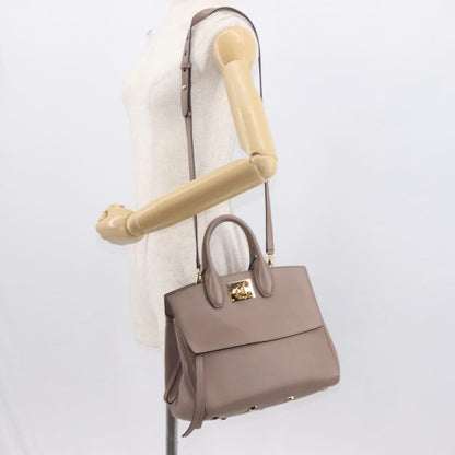 Salvatore Ferragamo Studio Satchel Leather, BEIGE, LEATHER, Handbag