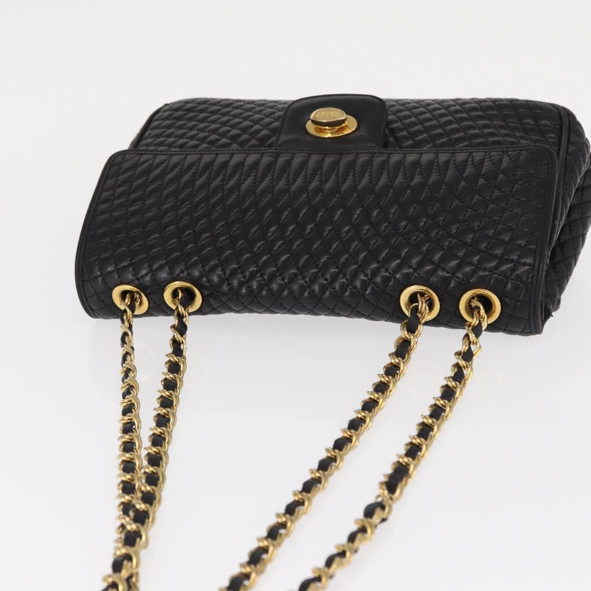 Bally Vintage Chain Shoulder Bag Quilted Leather, Black, Leather, Shoulder Bag