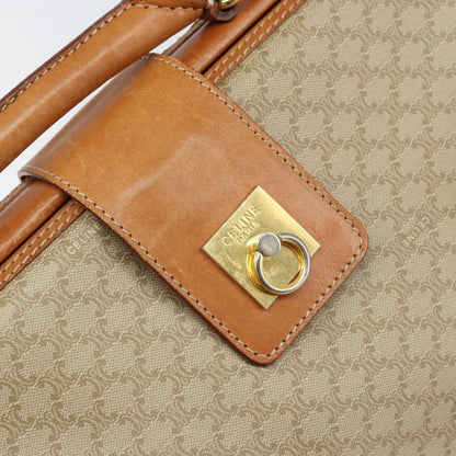 Celine Vintage Macadam Handbag Canvas and Leather, BEIGE, CANVAS, Handbag