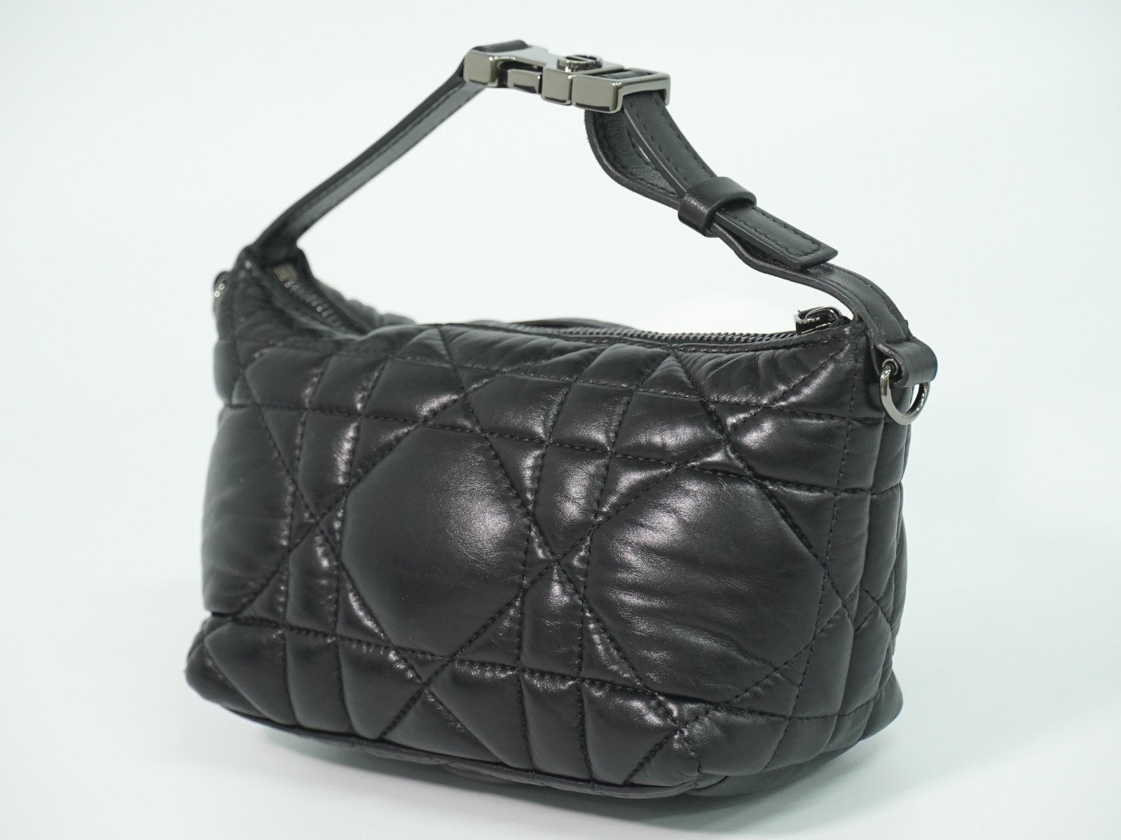 Christian Dior DiorTravel Nomad Pouch Macrocannage Quilt Calfskin, Black, Leather, Clutch