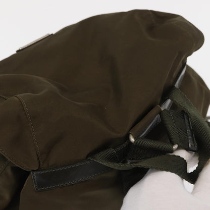 Prada Vela Double Front Pocket Backpack Tessuto with Saffiano Leather, KHAKI, NYLON, Backpack