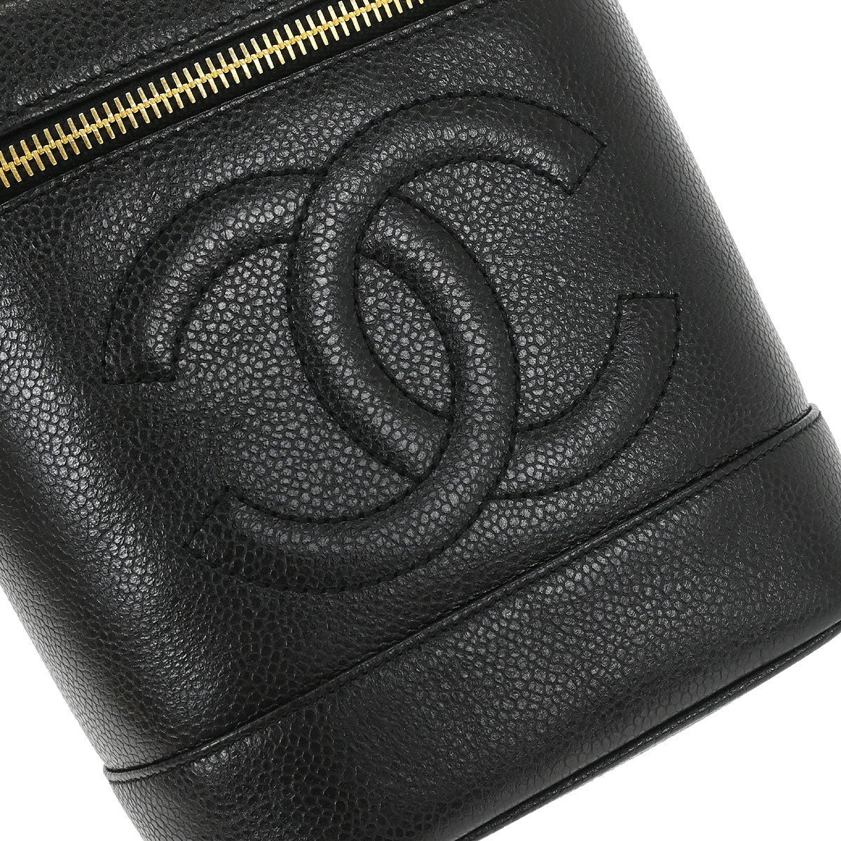 Chanel Vintage Timeless Cosmetic Case Caviar, BLACK, LEATHER, Handbag