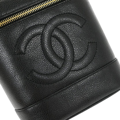 Chanel Vintage Timeless Cosmetic Case Caviar, BLACK, LEATHER, Handbag