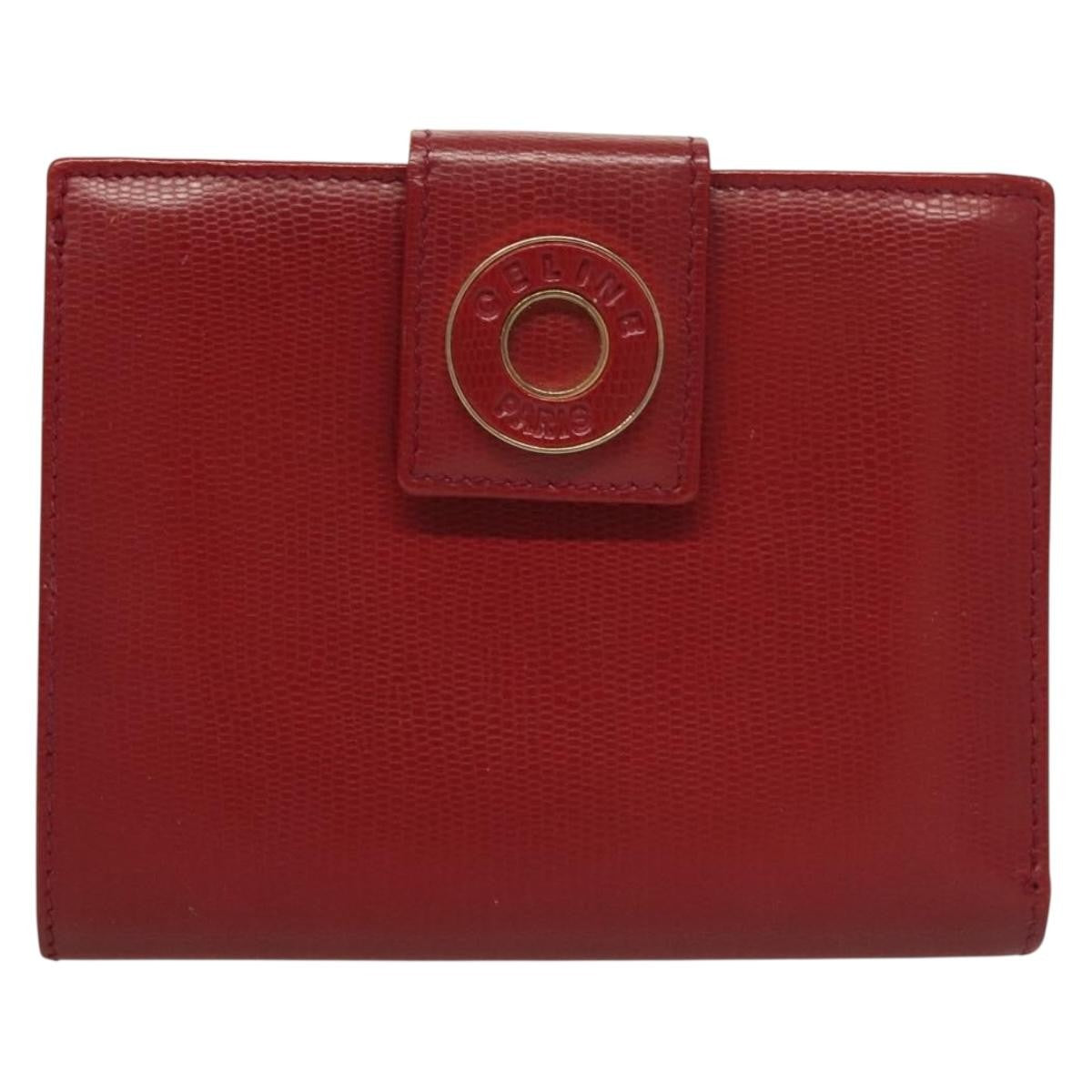 Celine Circle Logo Compact Wallet Leather, RED, LEATHER, Wallets
