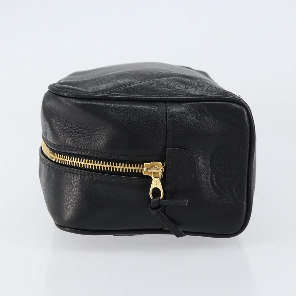 Chanel Vintage Toiletry Pouch Leather, Black, Leather, Clutch