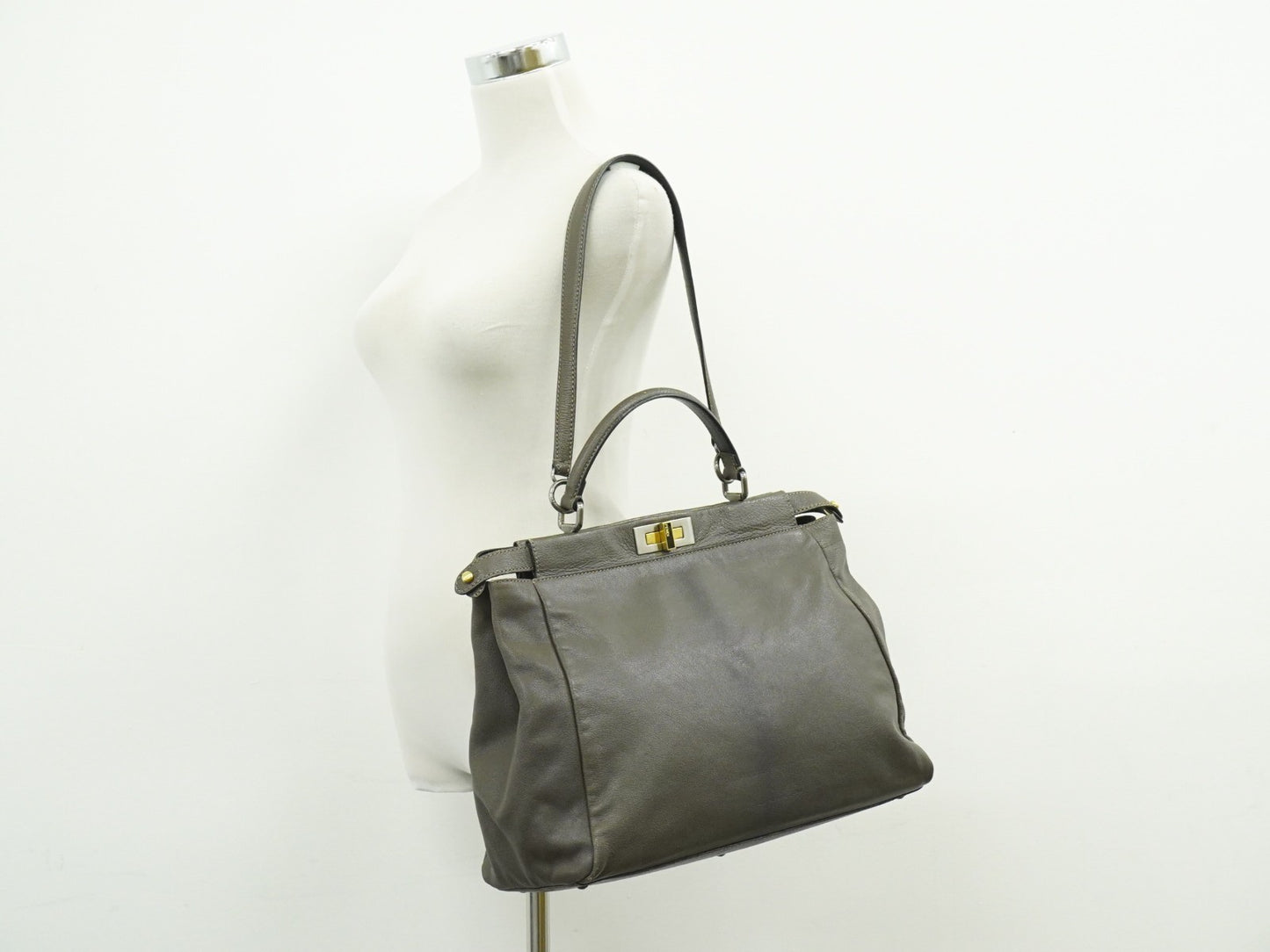 Fendi Peekaboo Bag Leather, GRAY, LEATHER, Handbag