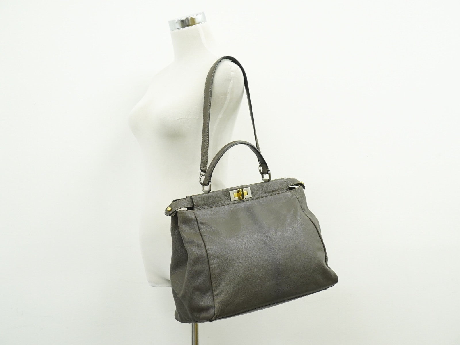 Fendi Peekaboo Bag Leather, GRAY, LEATHER, Handbag
