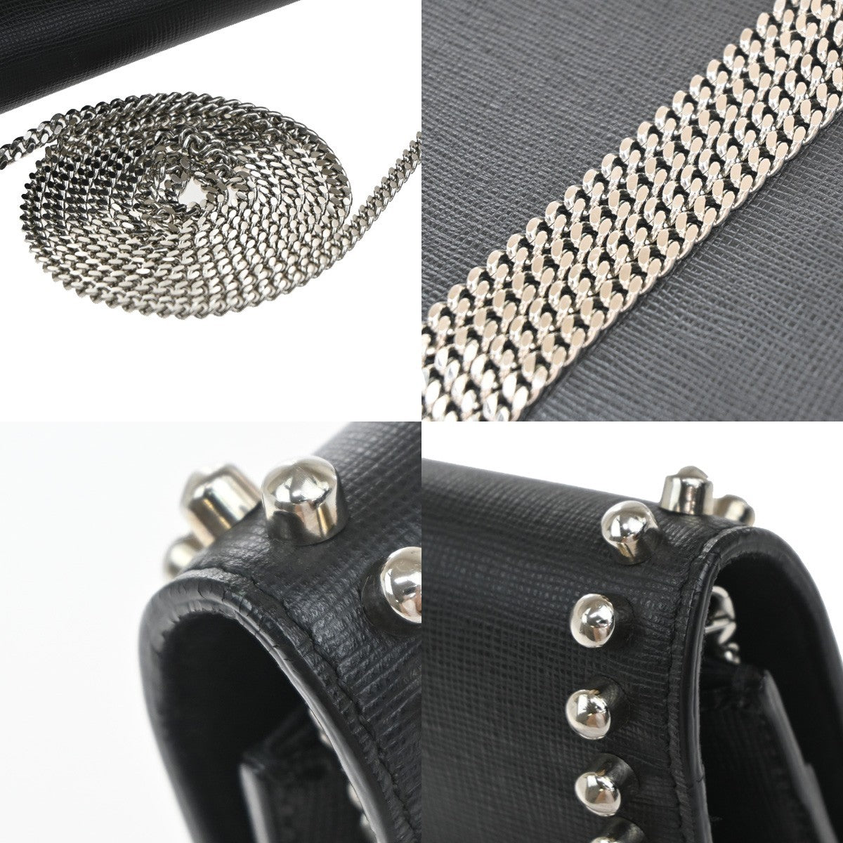 Fendi Karlito Wallet on Chain Studded Saffiano Leather, Black, Leather, Shoulder Bag