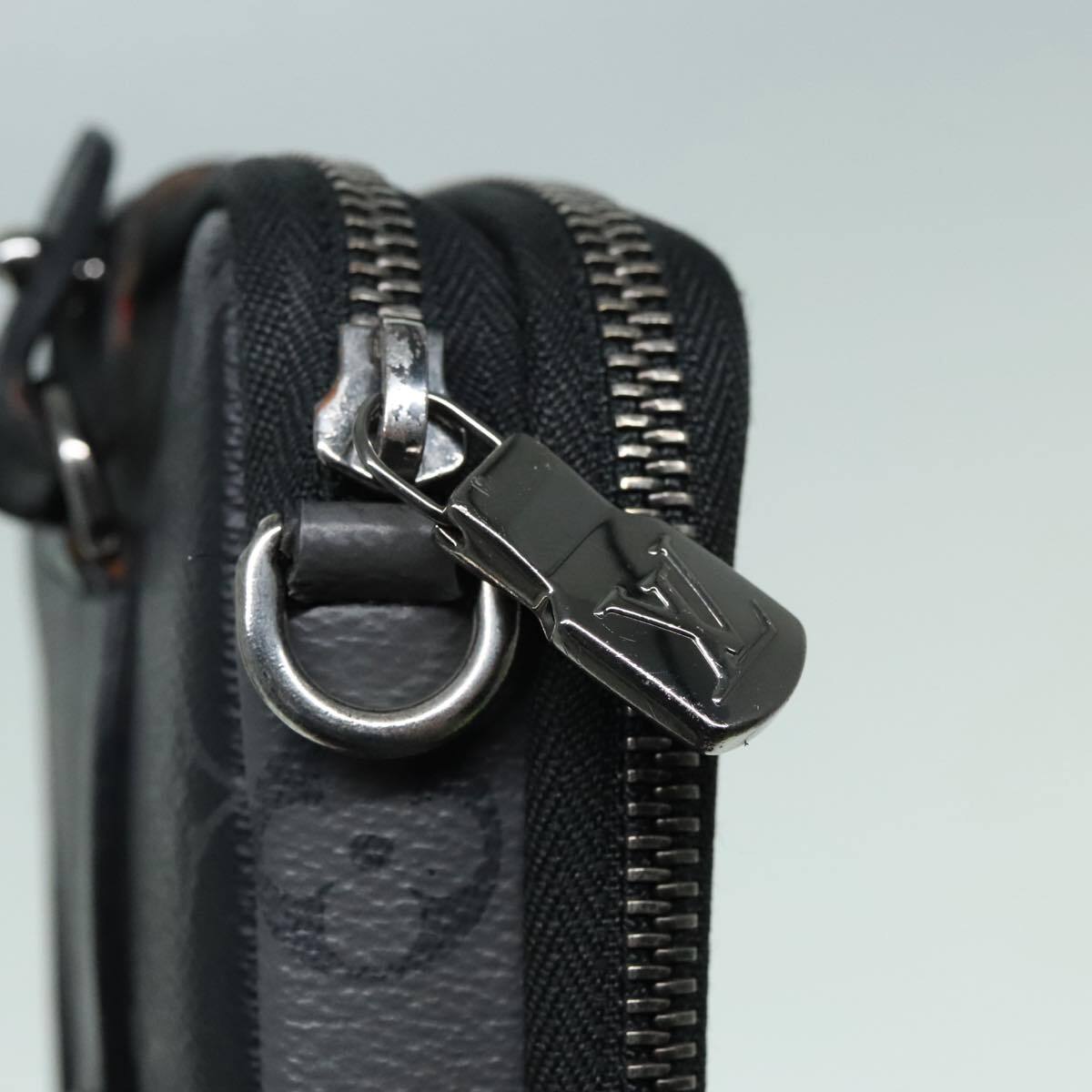 Louis Vuitton Double Phone Pouch Reverse Monogram Eclipse Canvas, GRAY, CANVAS, Tech accessory