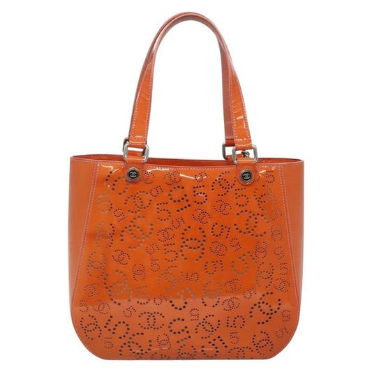 Chanel CC No.5 Shopping Tote Perforated Patent, Orange, Patent Leather, Tote Bag