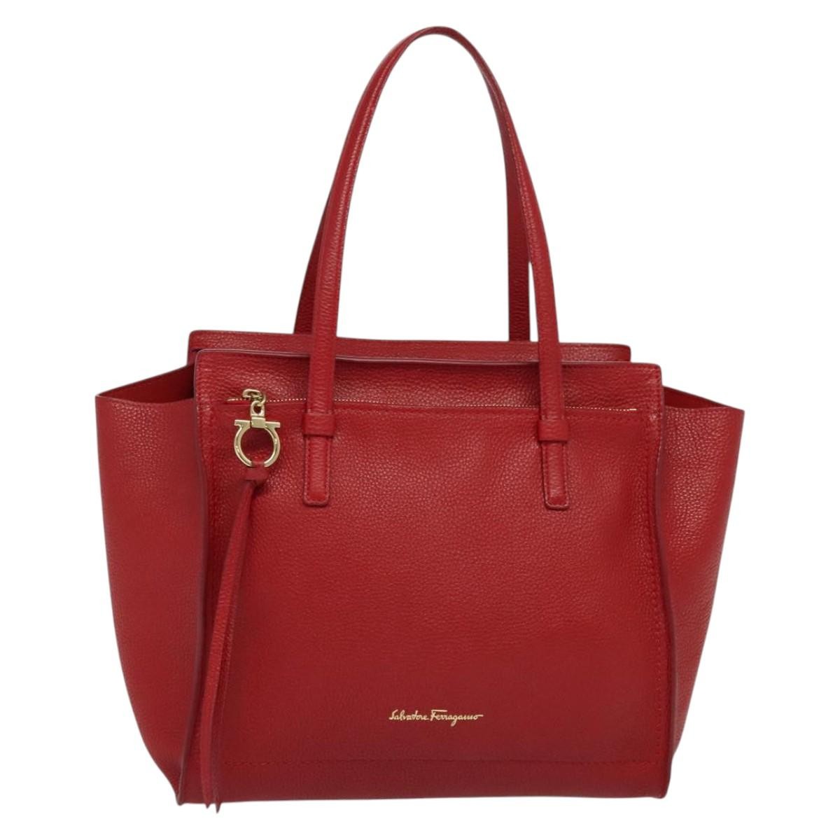 Salvatore Ferragamo Amy Tote Pebbled Leather, RED, LEATHER, Tote bag