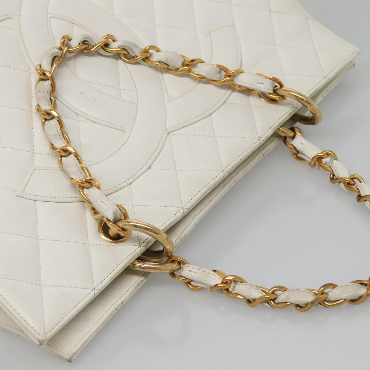 Chanel Vintage Grand Shopping Tote Quilted Caviar, WHITE, LEATHER, Tote bag