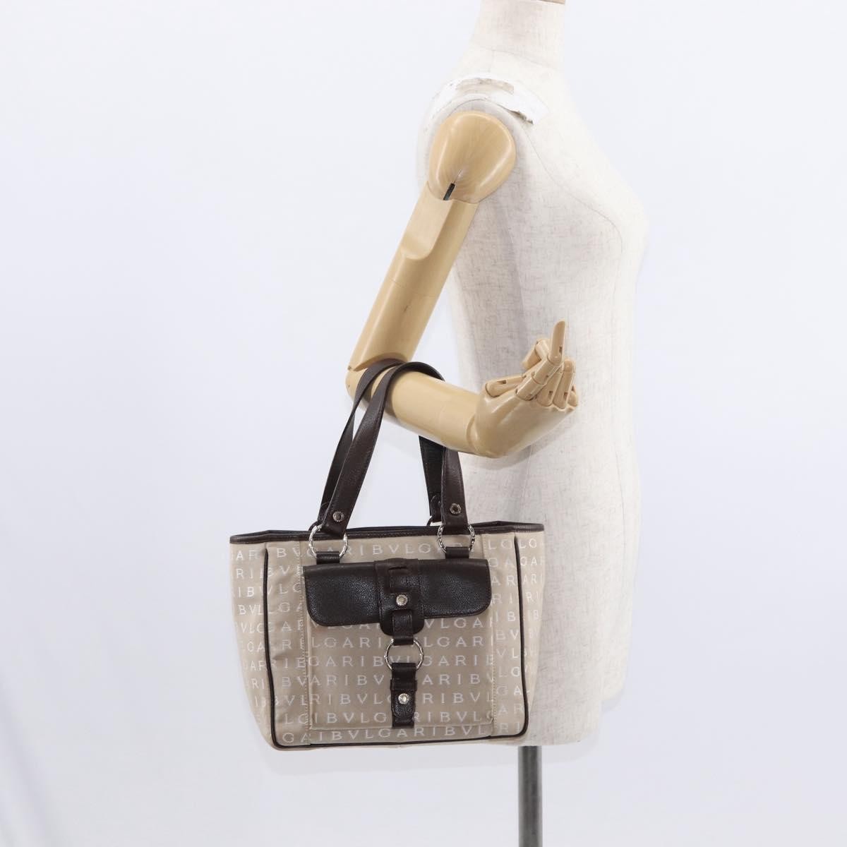 Bvlgari Logomania Handbag Canvas, Beige, Canvas, Handbag