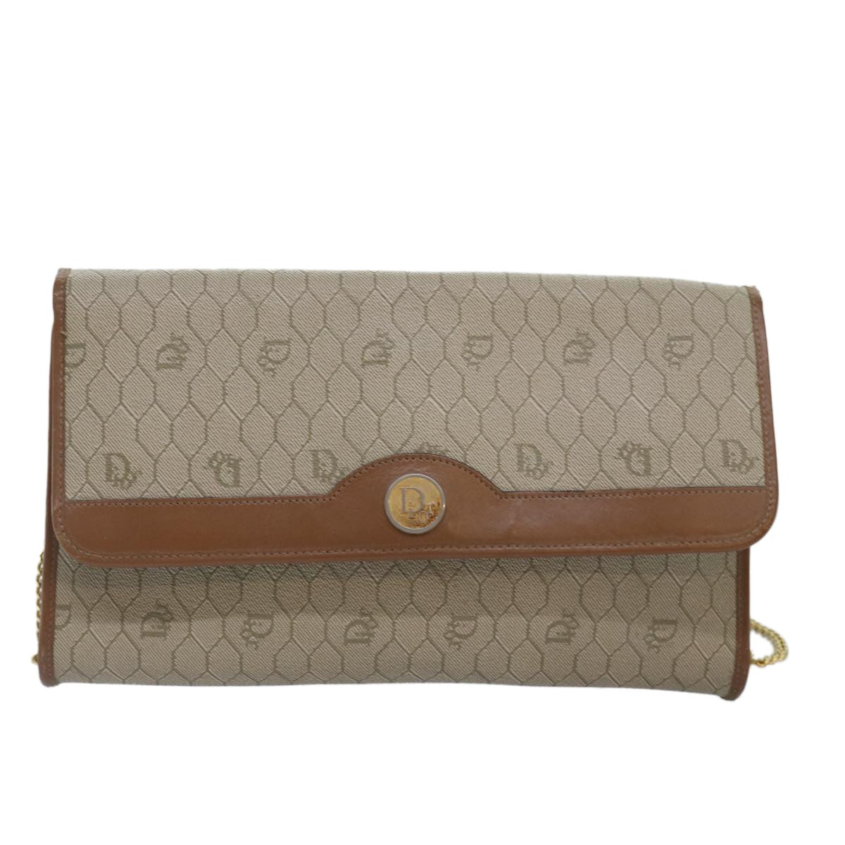 Christian Dior Vintage Honeycomb chain Canvas, BEIGE, PVC, Shoulder bag