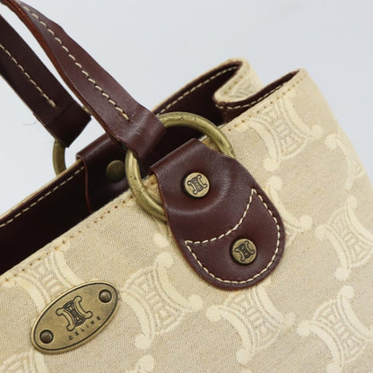 Celine Vintage Macadam Handbag Canvas and Leather, BEIGE, CANVAS, Handbag