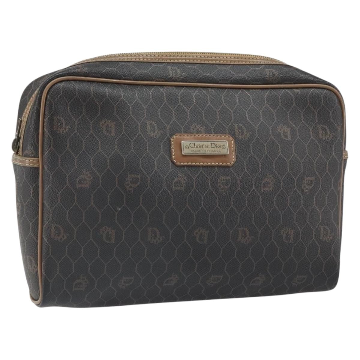 Christian Dior Vintage Honeycomb Zip Pouch Canvas and Leather, BLACK, CANVAS, Clutche & pouche