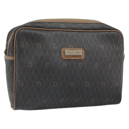 Christian Dior Vintage Honeycomb Zip Pouch Canvas and Leather, BLACK, CANVAS, Clutche & pouche
