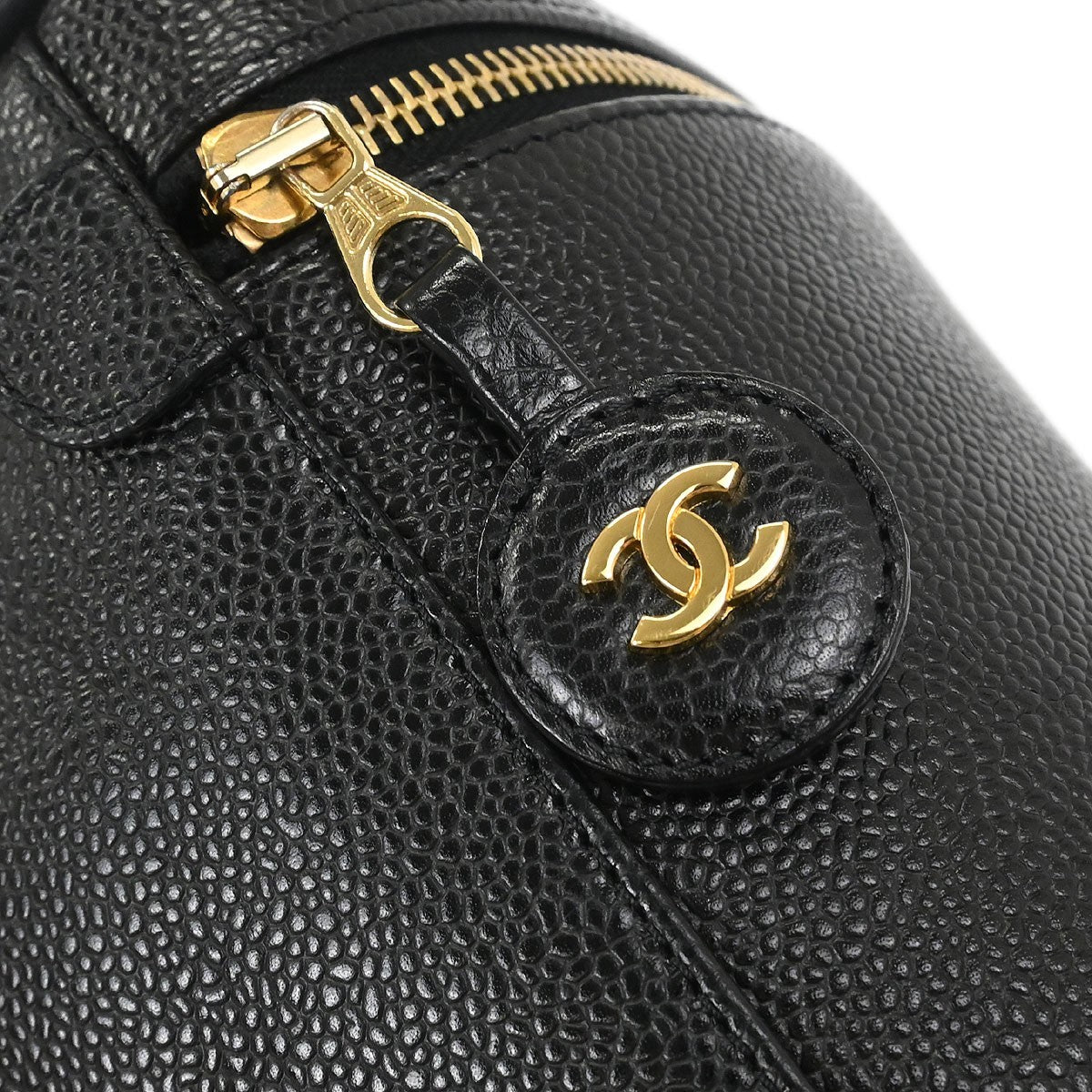 Chanel Vintage Timeless Cosmetic Case Caviar, BLACK, LEATHER, Clutche & pouche