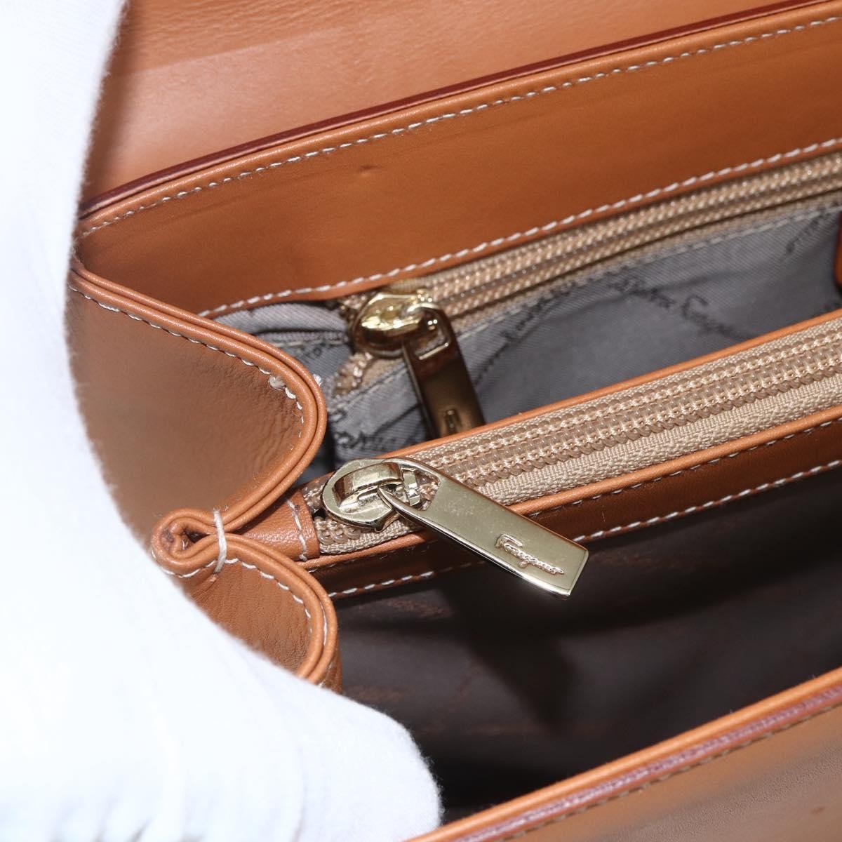 Salvatore Ferragamo Gancini handbag Leather, BROWN, LEATHER, Handbag