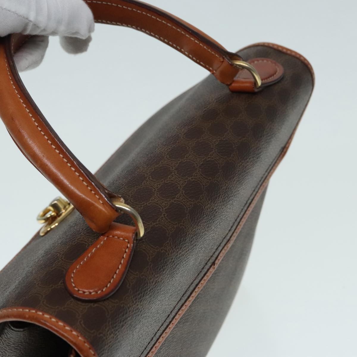 Celine Vintage Macadam Handbag Canvas and Leather, BROWN, CANVAS, Handbag